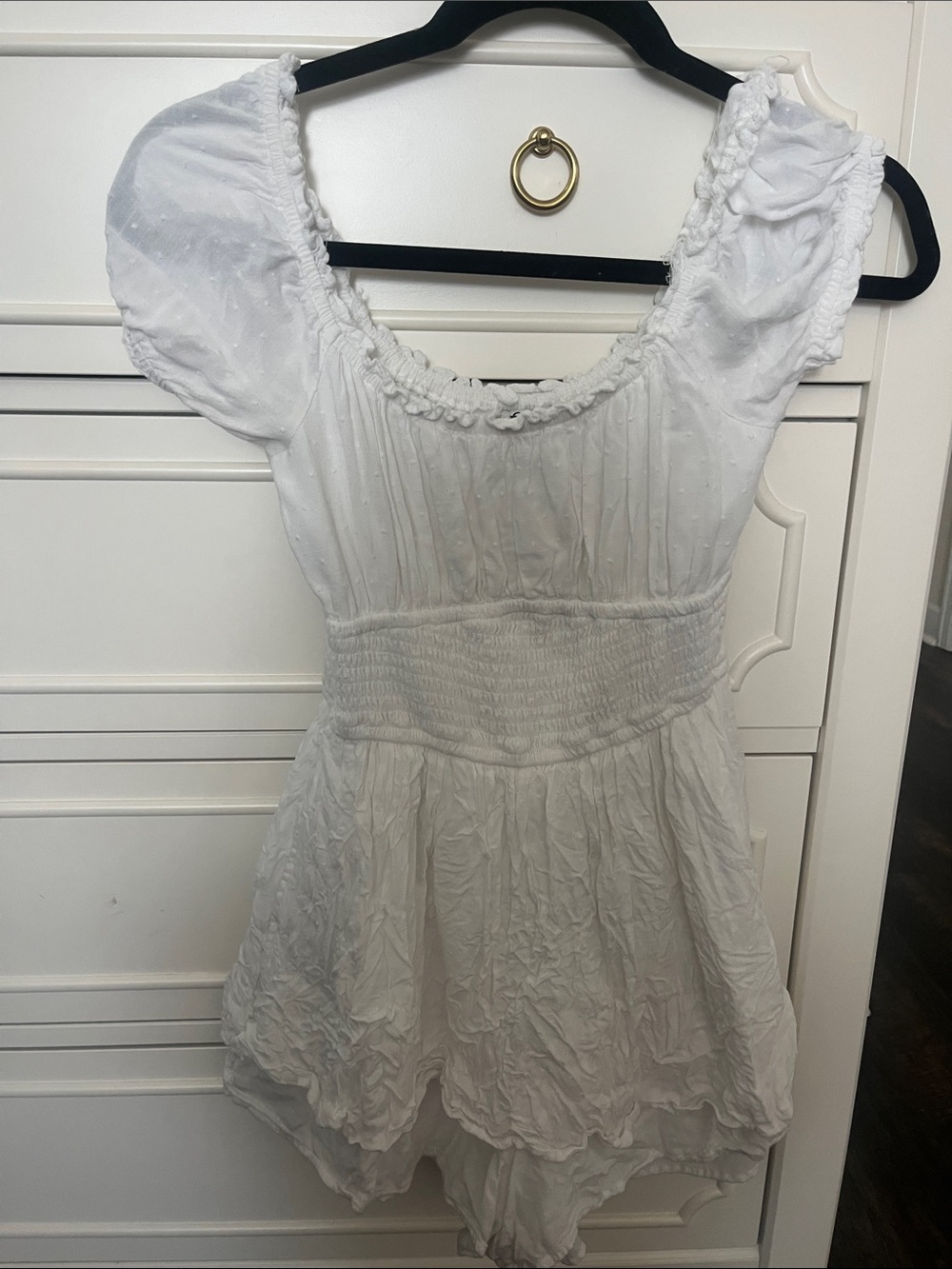 Hollister White Puff-Sleeve Smocked Dress/Romper